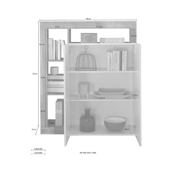 Buffet HAMBURG – Blanc laqué brillant / Chêne Cadiz Buffet HAMBURG – Blanc laqué brillant / Chêne Cadiz